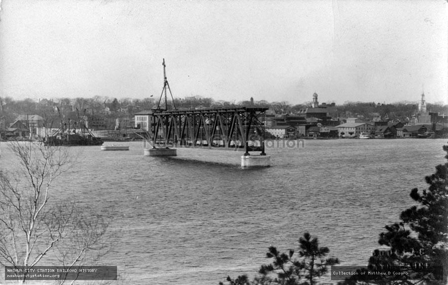 Postcard: Construction of the Carlton Bridge, Bath, Maine